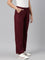 Women Solid Bright Maroon Linen Cargo Pant