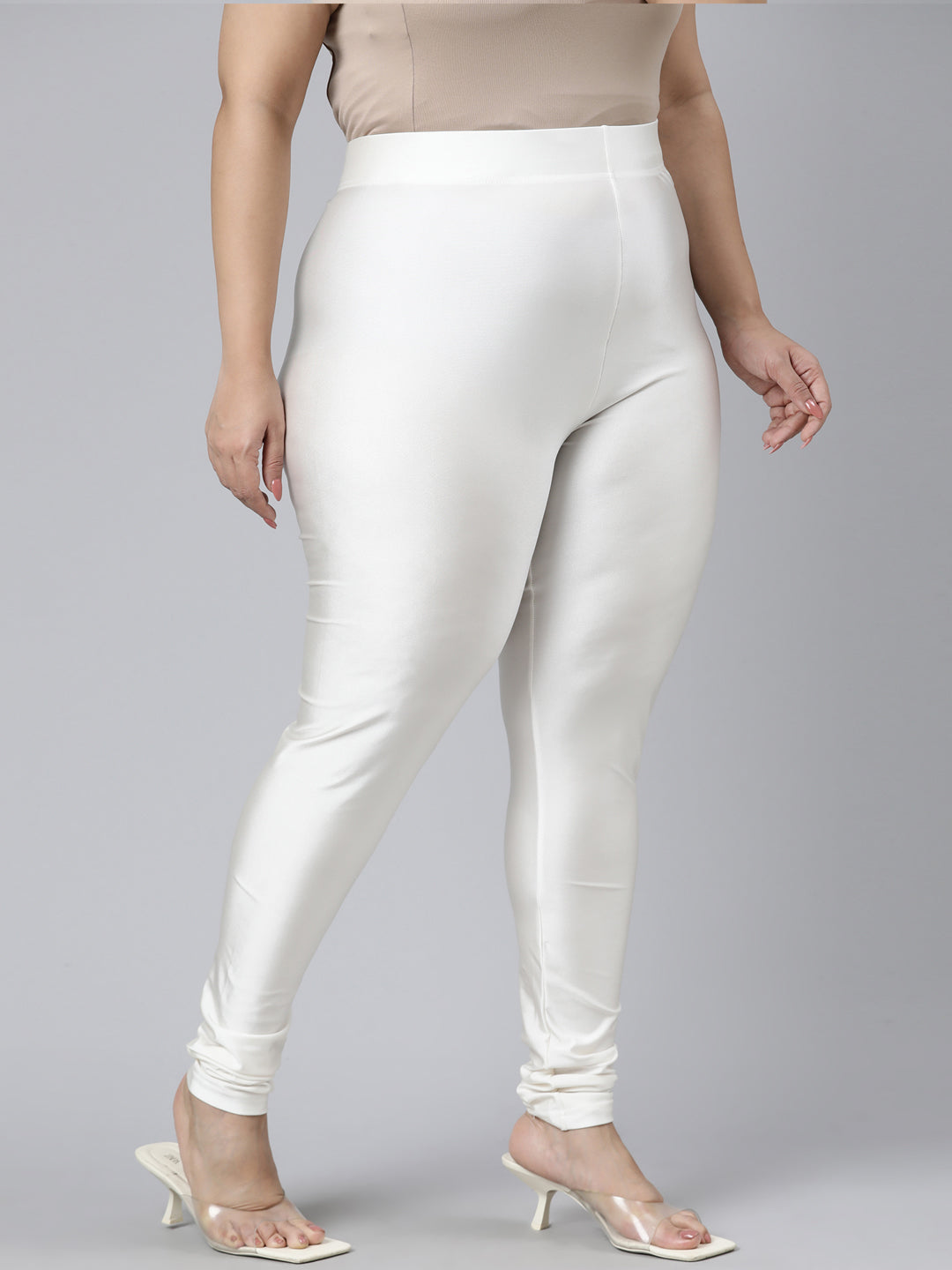 Women White Nylon Shimmer Churidar Leggings – Cherrypick