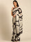 Black & white printed satin saree with Swarovski embroidery