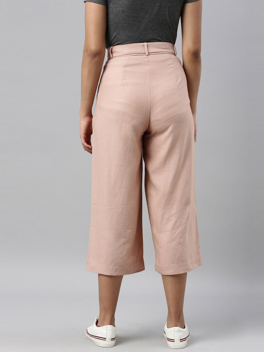 Women Solid Baby Pink Linen Mid Rise Culottes – Cherrypick