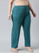 Women Solid Teal Mid Rise Casual Rib Pants