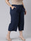 Women Solid Navy Linen Mid Rise Culottes