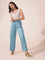 Women Solid Dusty Blue Woven Viscose Mid Rise Basic Palazzos