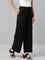 Women Solid Black Woven Viscose Mid Rise Basic Palazzos