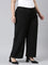 Women Solid Black High Rise Crepe Wide Pant