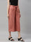 Women Solid Rust Linen Mid Rise Culottes