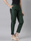 Women Bottle Green Solid Mid Rise Metallic Pants