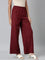 Women Maroon Solid Linen Palazzos