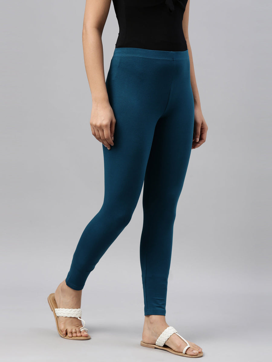 Women Solid Turquoise Blue Ankle Length Leggings – Cherrypick