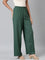 Women Bottle Green Solid Linen Palazzos