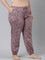 Women Printed Purple Cotton Knit Mid Rise Lounge Pants