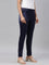 Women Solid Navy Mid Rise Shiny Pants