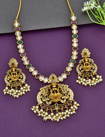 Designer Antique Plated Kempu Necklace Set