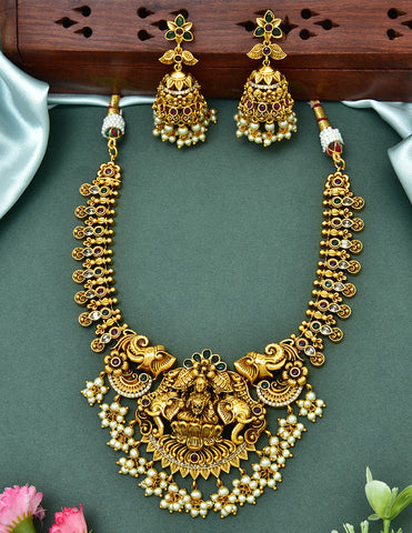 Designer Antique Kempu Necklace Set