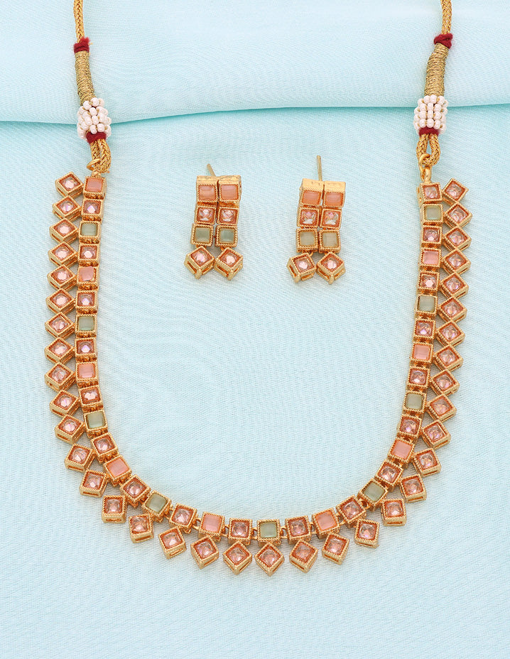 Designer Gold Polish Kundan Necklace Set