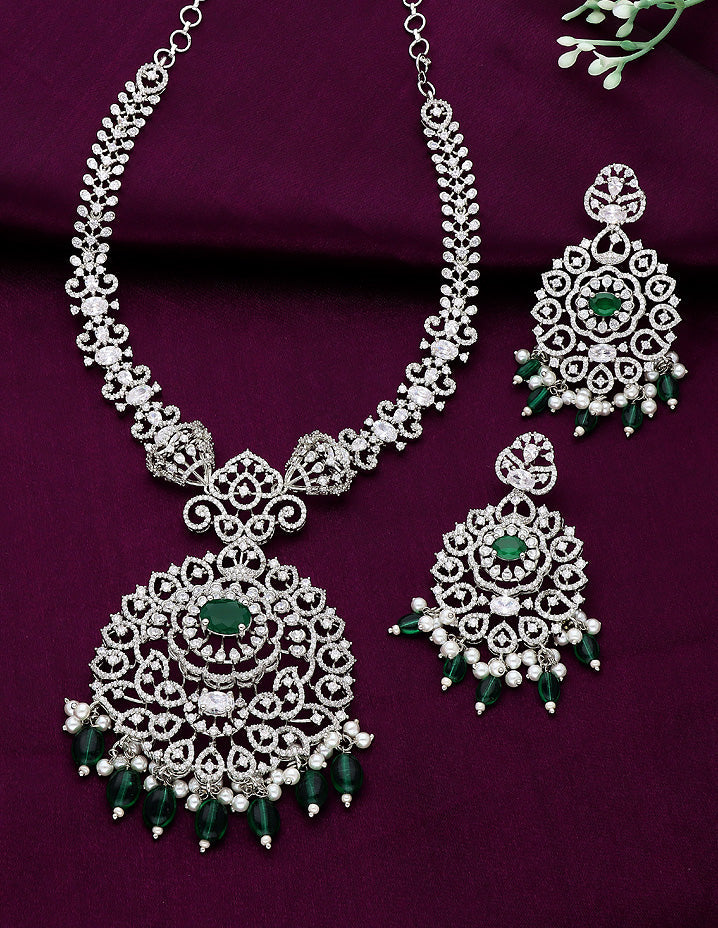 Designer Rhodhium Polish Zirconia Necklace Set