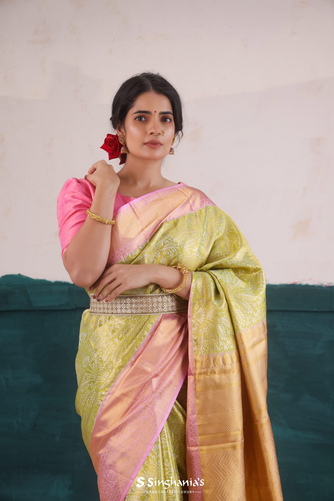 Parrot Green Kanjivaram Silk Saree | Leemboodi