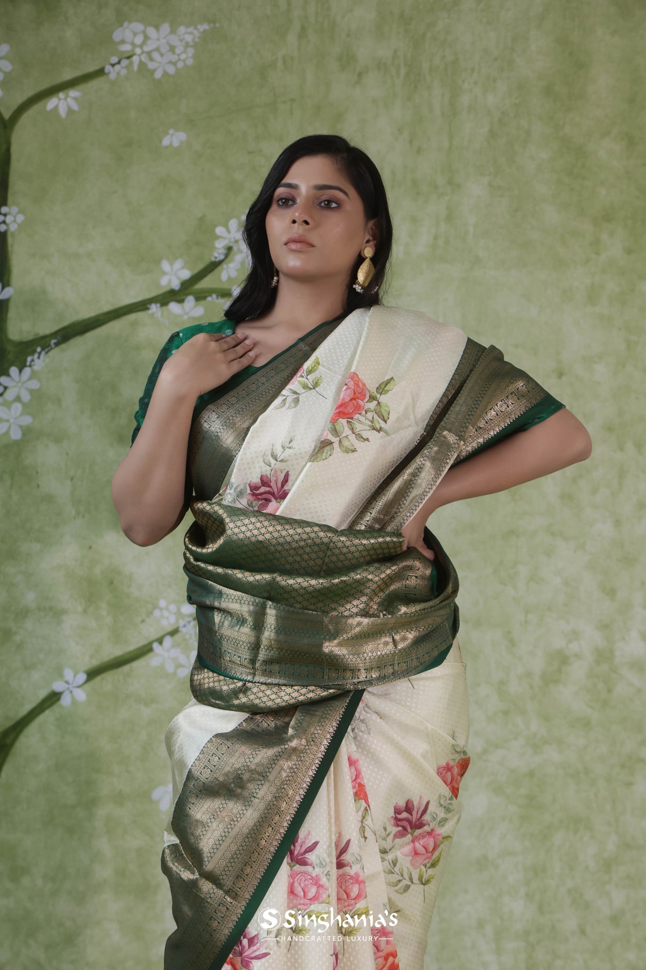 Buy Pista Green Art Silk Printed Saree Festive Wear Online at Best Price |  Cbazaar