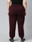 Women Solid Dark Wine Mid Rise Casual Joggers