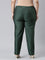 Women Bottle Green Solid Mid Rise Metallic Pants