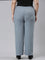 Women Solid Jean Blue Linen Cargo Pant