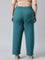 Women Solid Teal Mid Rise Casual Rib Pants