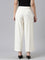 Women Solid Cream Mid Rise Ribbed Palazzos