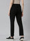 Women Solid Black Mid Rise Casual Rib Pants