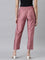 Women Dusty Rose Solid Mid Rise Metallic Pants