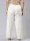 Women Solid Cream Mid Rise Ribbed Palazzos