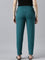 Women Solid Teal Mid Rise Casual Rib Pants