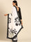 Black & white satin printed saree with hand embroidery & ready made blouse