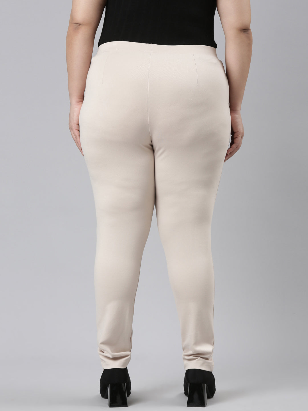 Women Solid Beige Stretch Ponte Pants – Cherrypick