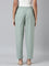 Women Light Green Stripe Linen Pencil Pants