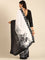 Black & white satin printed saree with hand embroidery & ready made blouse