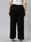 Women Solid Black Mid Rise Ribbed Palazzos