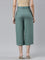 Women Solid Ocean Green Linen Mid Rise Culottes