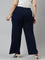 Women Solid Navy Mid Rise Ribbed Palazzos