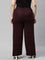 Women Solid Dark Wine Viscose Mid Rise Knit Palazzos