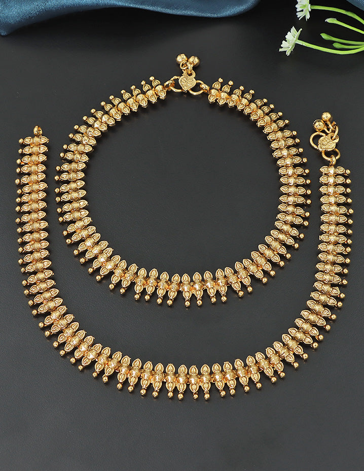 Designer Temple Bud Motif Antique Anklets