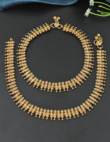 Designer Temple Bud Motif Antique Anklets