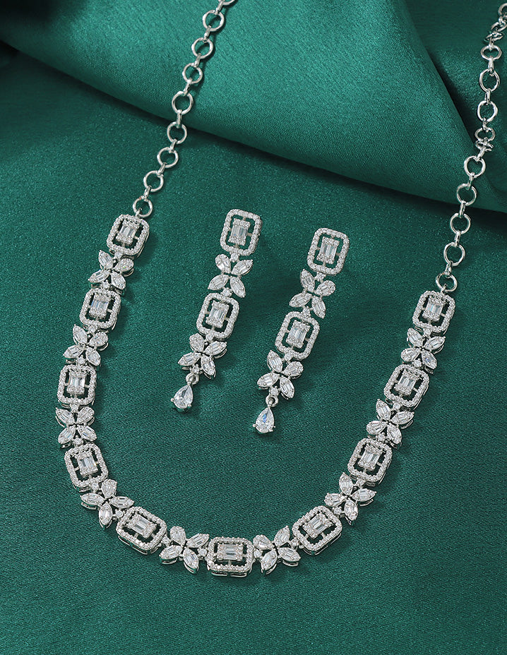 Designer Zirconia Crystal Gardenia Elegance Necklace Set
