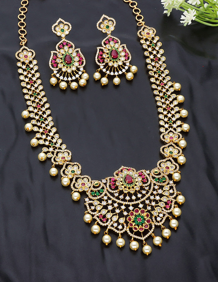 Designer Zirconia Gold Polish Necklace Set