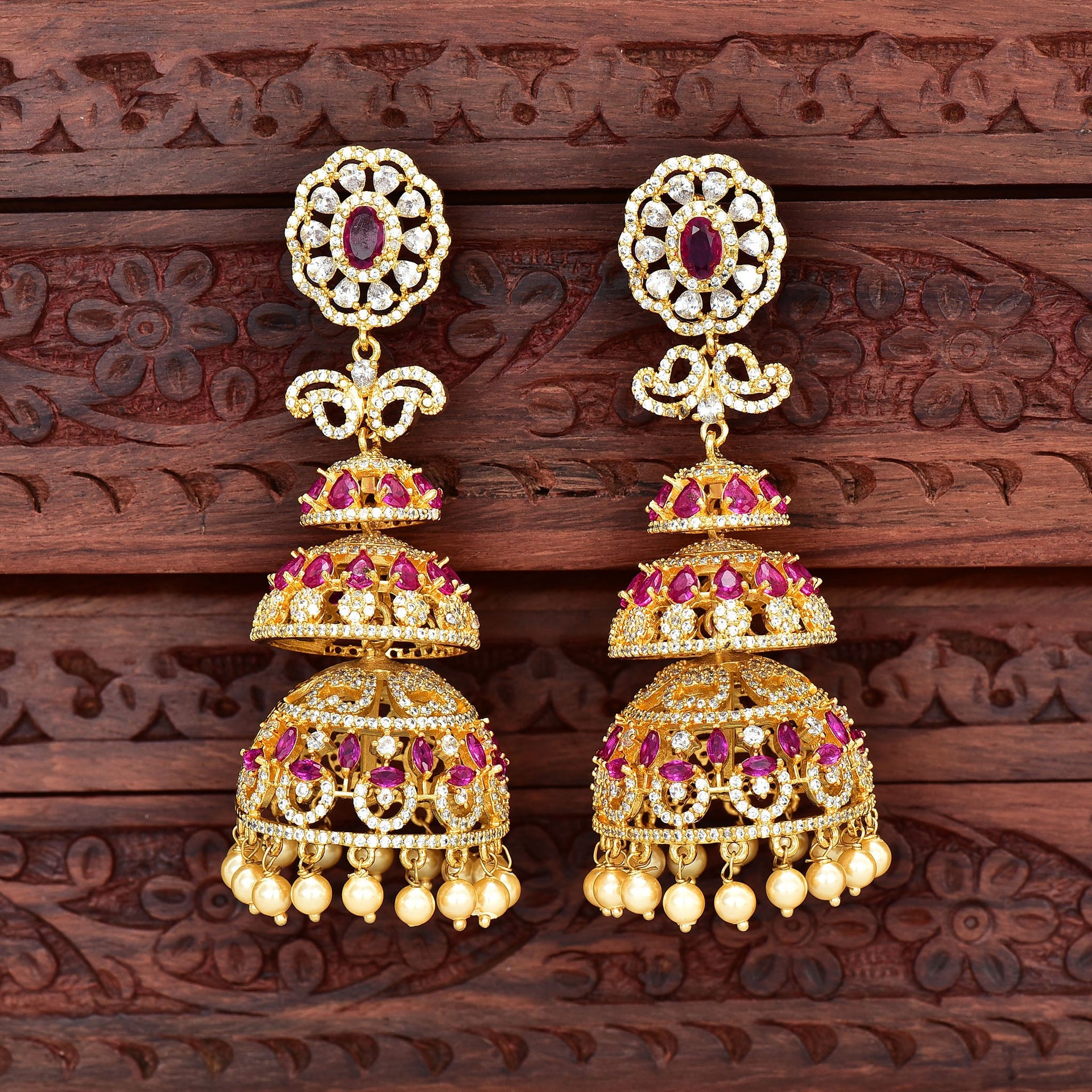 Zirconia Multilayered Jhumka Earrings