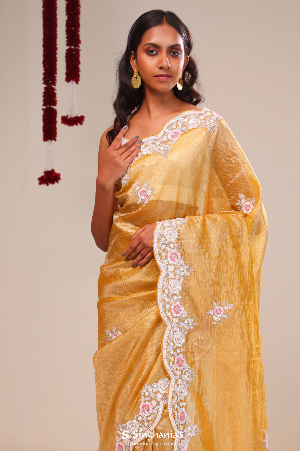 Harvest Gold Tissue Handcrafted Saree