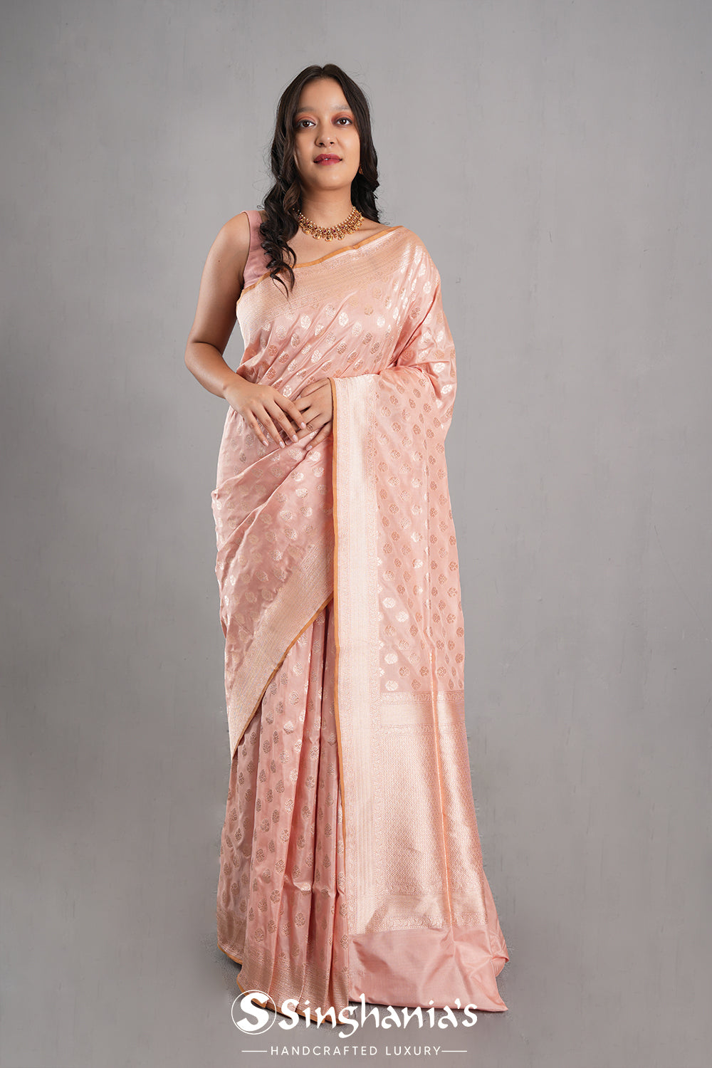 Heather Peach Banarasi Butti Silk Saree