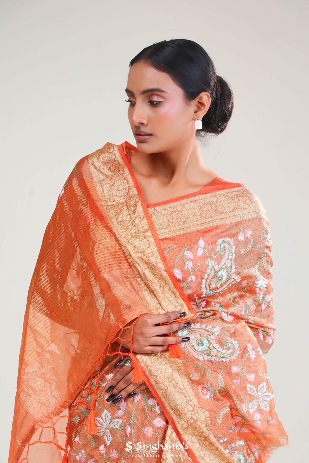 Desert Orange Crafted Tissue Saree
