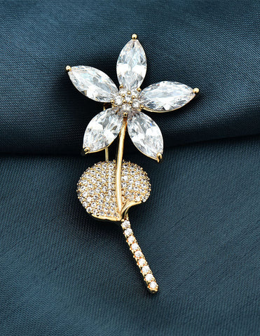 Zirconia Flower Gold Polish Brooch