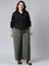 Women Solid Olive Green High Rise Crepe Wide Pant