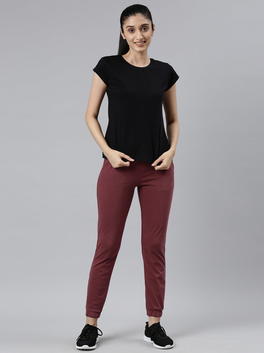 Burgundy joggers online womens